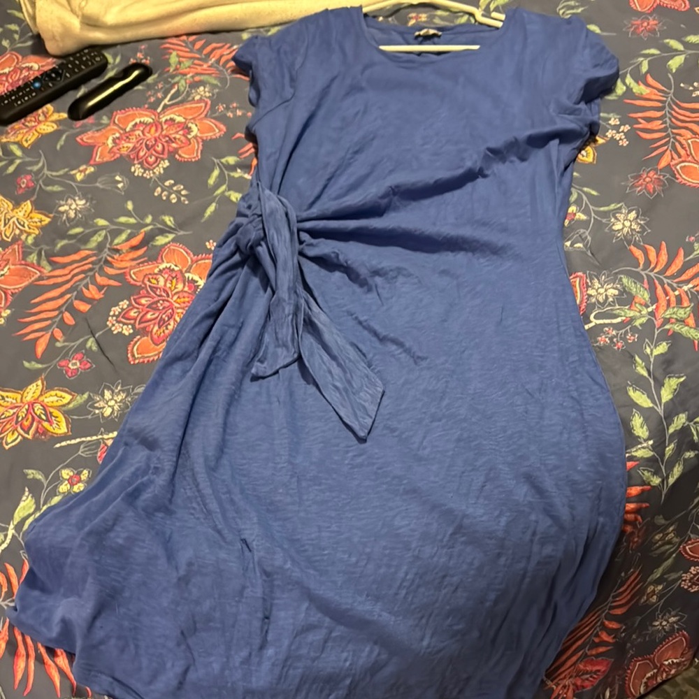 Talbots Blue Short Sleeve Dress with Side Tie